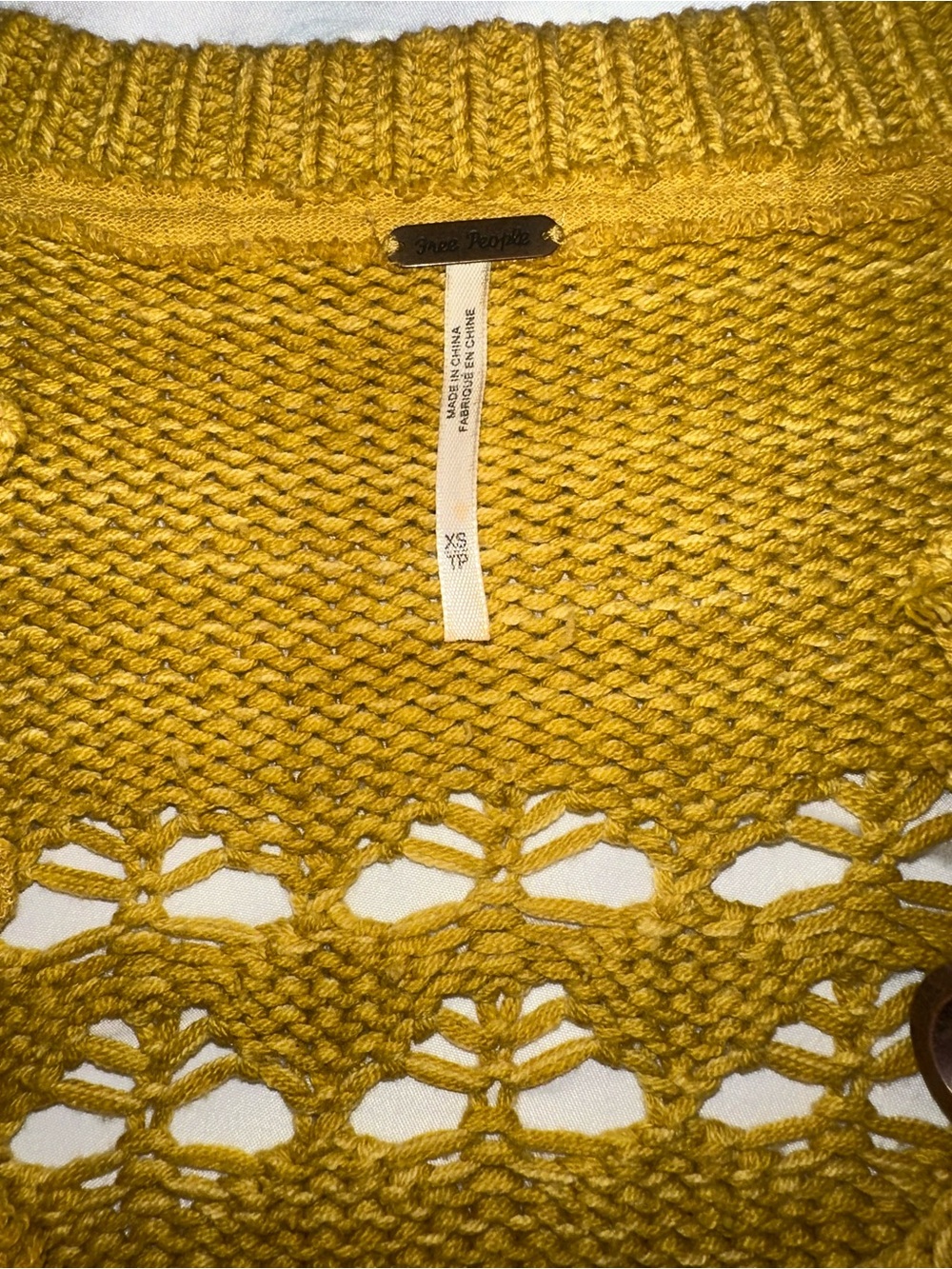 Free People Dreams Tonight Open Knit Crop Sweater Oversized Size XS Dark Yellow - Picture 4 of 6